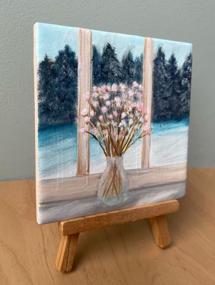 Handgeschilderd tegeltje met bloemen - winter | 10 × 10 cm