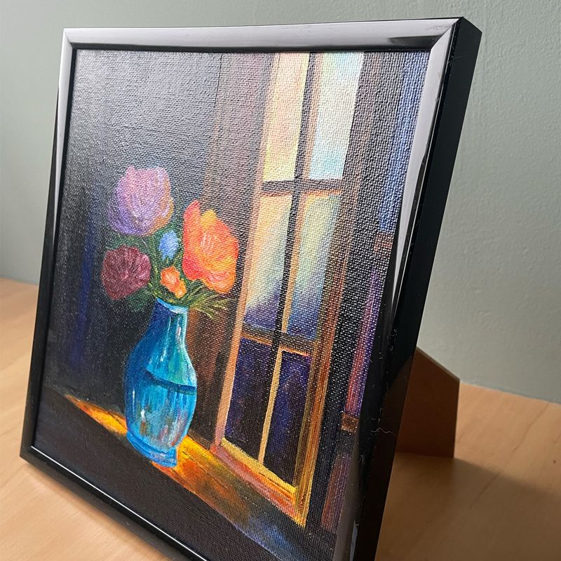 Handgeschilderd schilderij bloemen in vaas – canvas kunst 20x20
