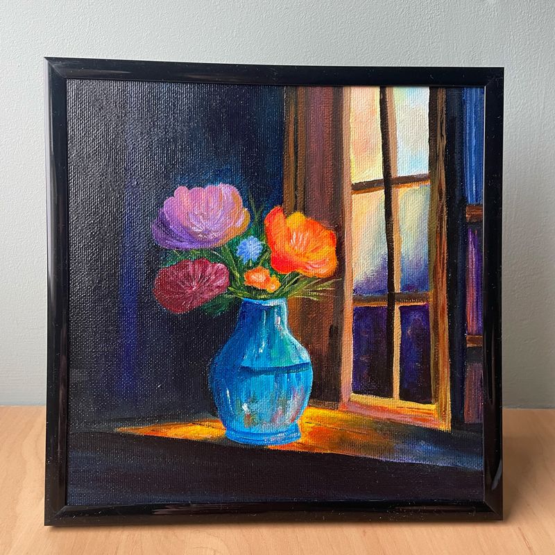 Handgeschilderd schilderij bloemen in vaas – canvas kunst 20x20
