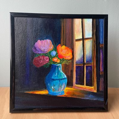 Handgeschilderd schilderij bloemen in vaas – canvas kunst 20x20