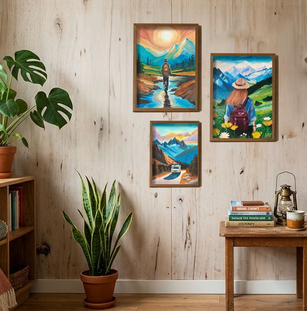 Bergen &amp; natuur poster set – rust en avontuur (3 prints)