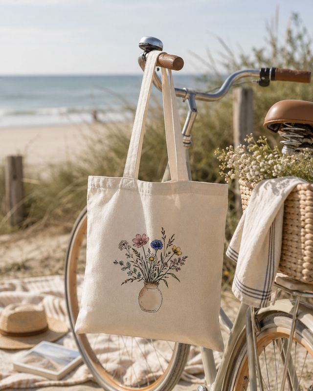 Canvas tas met veldboeket | Stevige katoenen shopper 50 × 40 cm