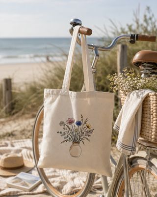 Canvas tas met veldboeket | Stevige katoenen shopper 50 × 40 cm