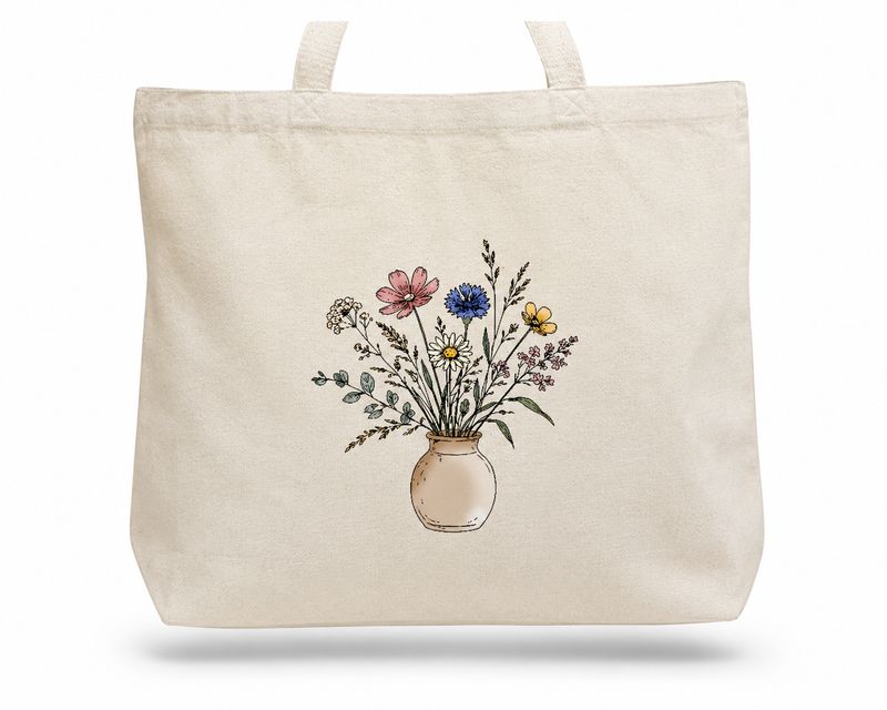 Canvas tas met veldboeket | Stevige katoenen shopper 50 × 40 cm