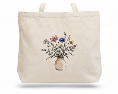Canvas tas met veldboeket | Stevige katoenen shopper 50 × 40 cm