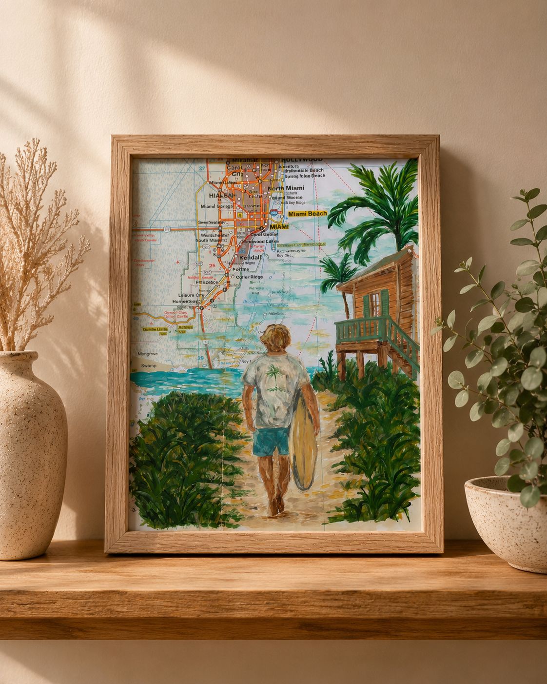Chasing Waves – origineel kunstwerk op kaart van Miami