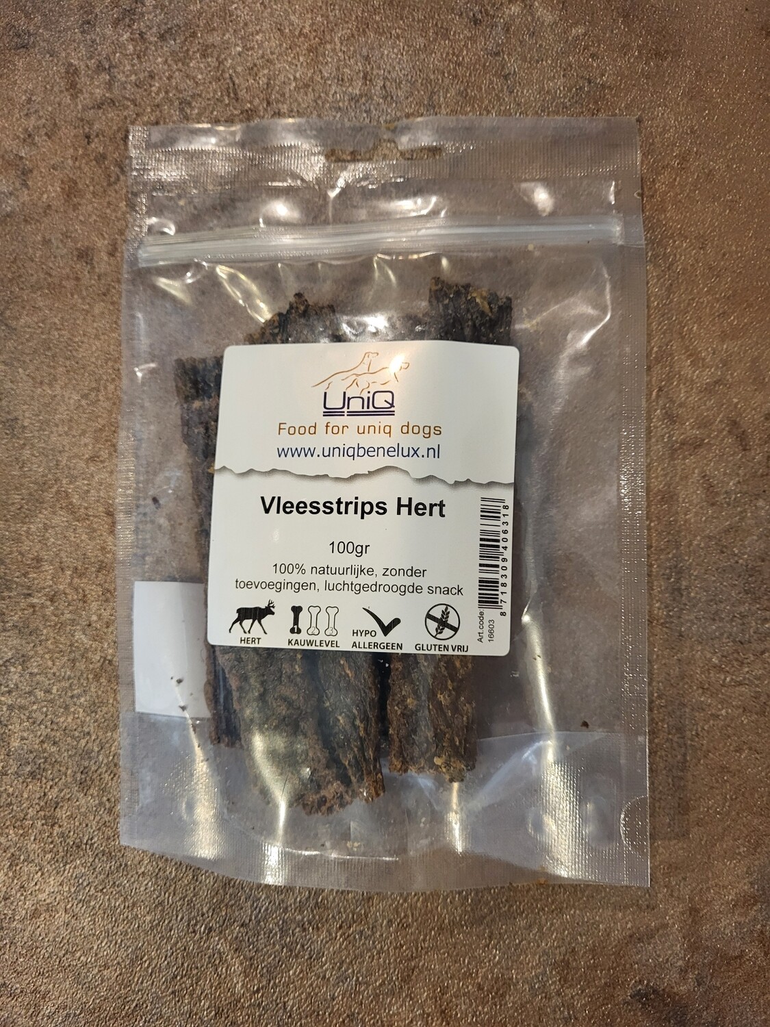 Vleesstrips Hert - zak van 100 gram