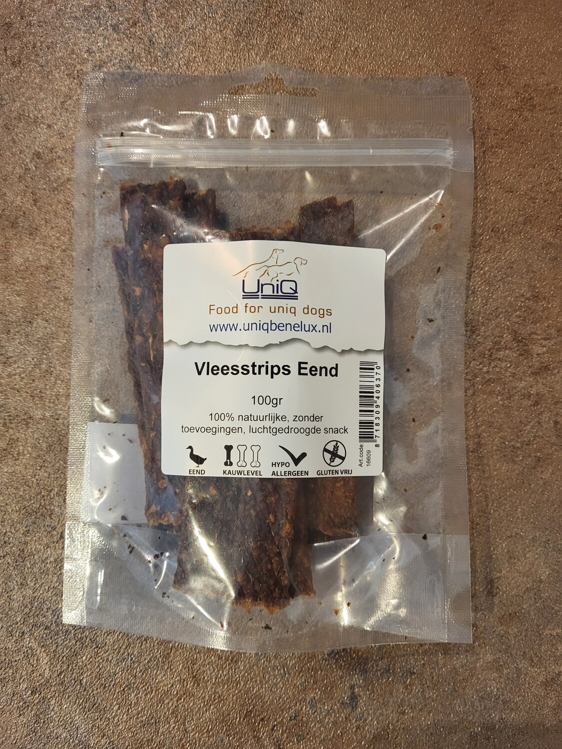 Vleesstrips Eend - zak van 100 gram
