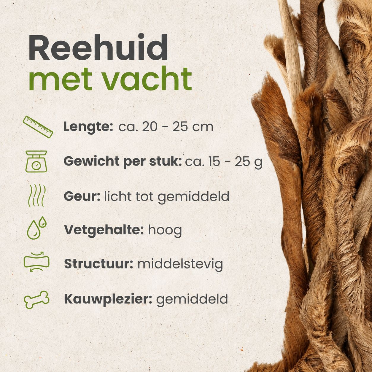 Reehuid met vacht 15-20 cm