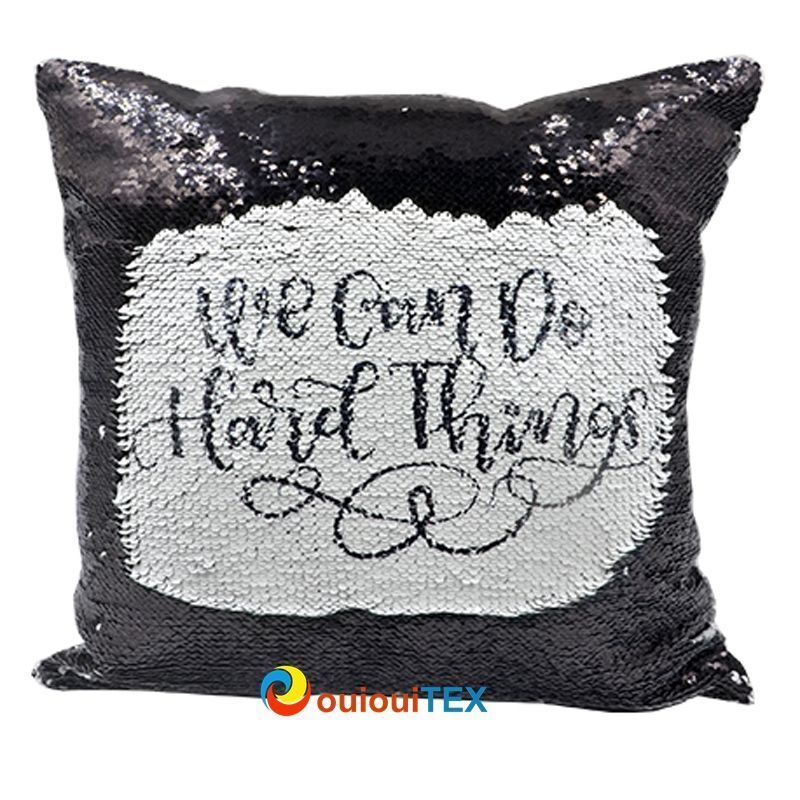 Deux  housses de coussin à sequin réversible noir - blanc sublimable 40-40cm