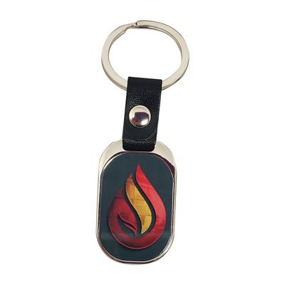 Deux   porte-clés en métal rectangle arrondi avec attache similicuir 2.8 x 7 cm  PRIX ENTRE  22.00 e à 15.40 e