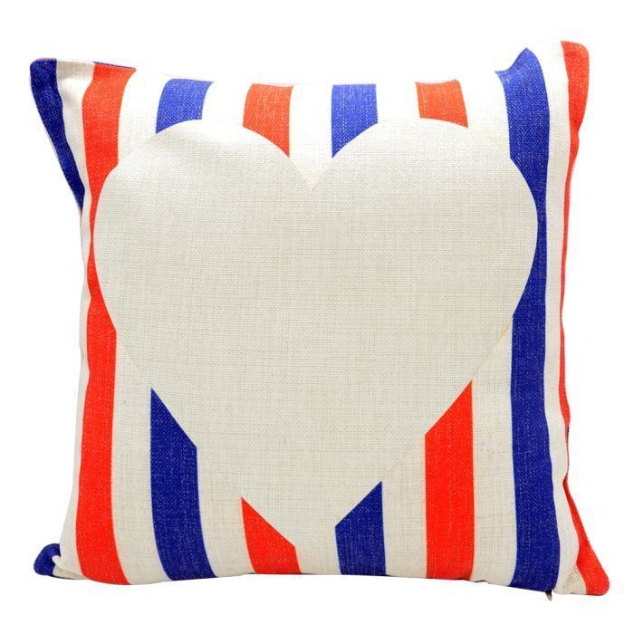Deux housses de coussin imprimé bleu &amp; rouge en toile de chanvre