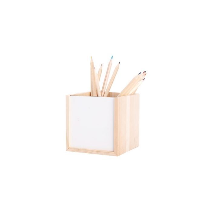 -pots à crayon en bois 10 x 10 x 10 cm + plaque sublimable en HDF