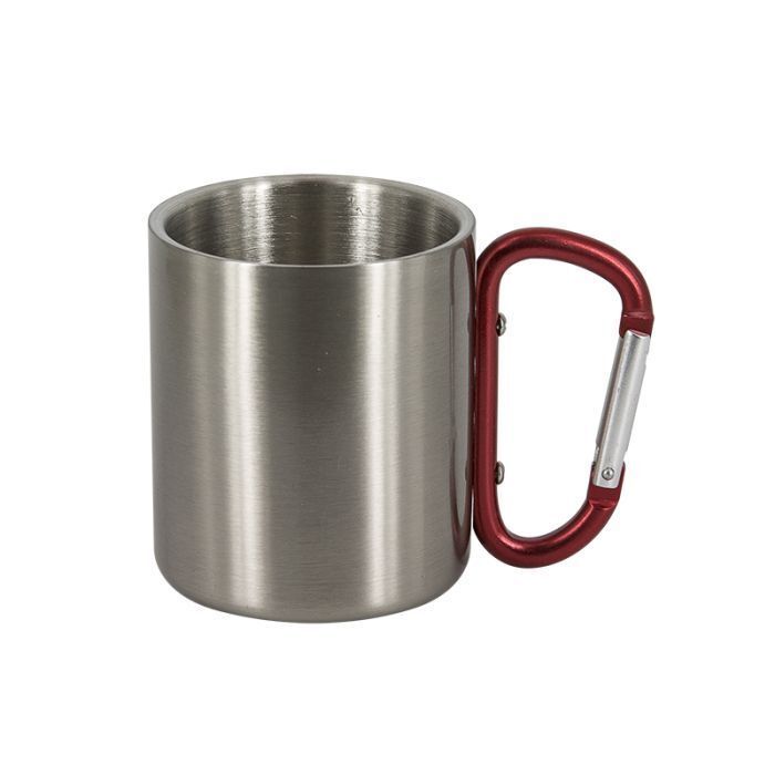 Mugs en inox avec mousqueton rouge 220ML   Les tarifs entre 23.58€  à 16.51€