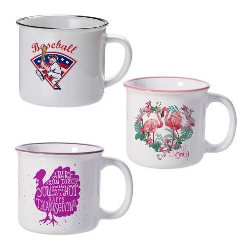 mugs en céramique émaillé avec bordure de couleur -