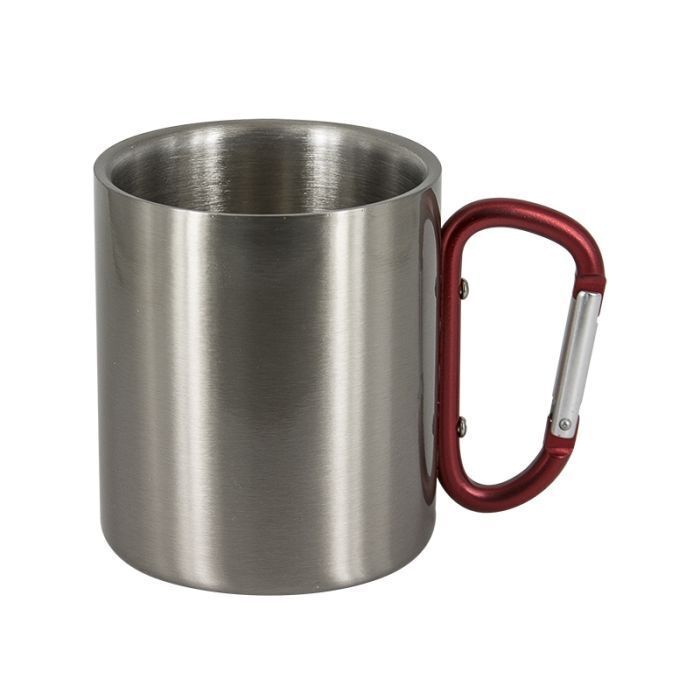 Mugs en inox avec mousqueton rouge 300ML     Les tarifs entre 25.45€  à17.82€