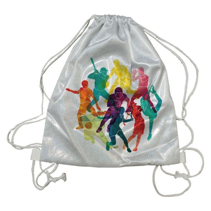 sac à cordon en tissu laser sublimable argent pailleté 34 x 40 cm a 18€ a