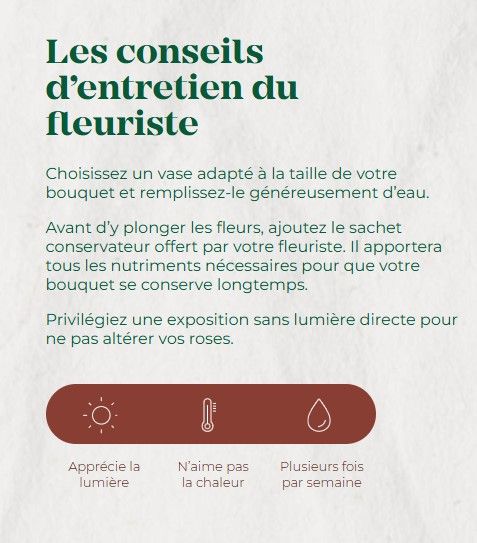 Bouquet Chantilly. Les roses blanches témoignent d’un amour sincère et pur. Elles évoquent également le raffinement et l’élégance.  prix de 60€ à 115 €