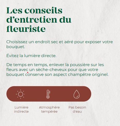 Bouquet Bosquet.   avec ses fleurs séchées orange exprime la force, la positivité et la joie.