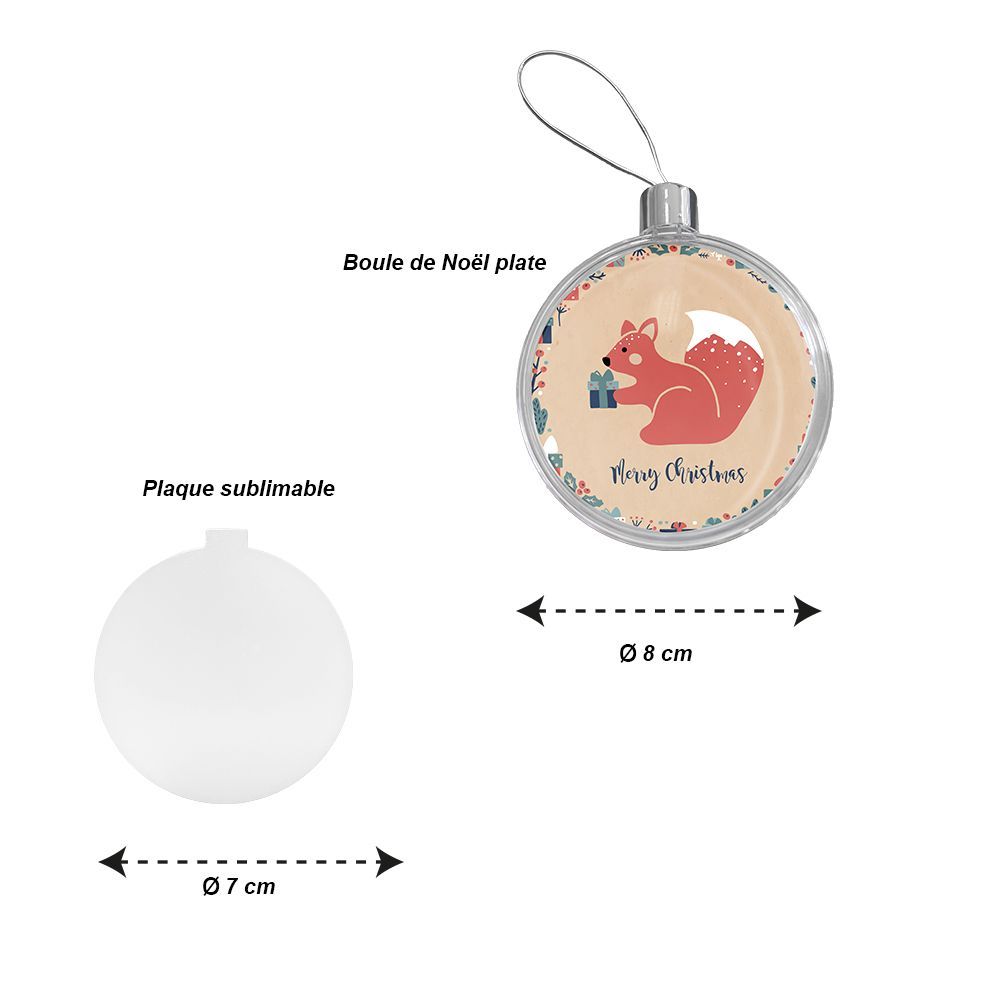 Boules de Noël plate Transparentes sublimable Ø 8 cm + Plaque alu Sublimable Recto-Verso prix de  22.00€ A 15.00 €  PAR VIP