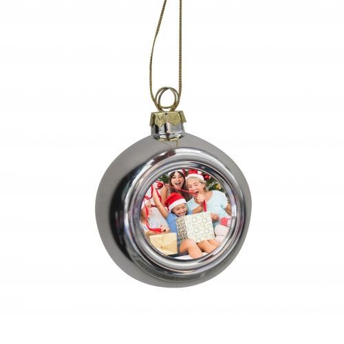 Lot de 4 petites boules de Noël argent Ø 6 cm + plaque aluminium sublimable