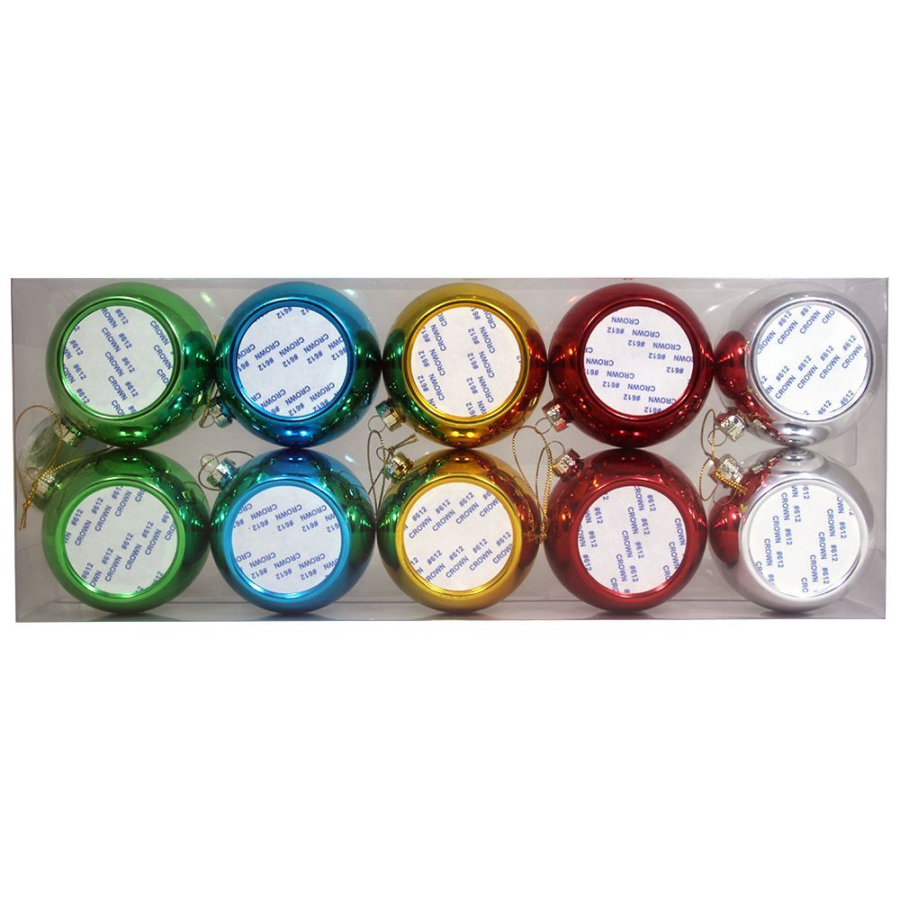 Lot de 10 Boules de Noël couleur panachée Ø 8 cm + plaque aluminium sublimable