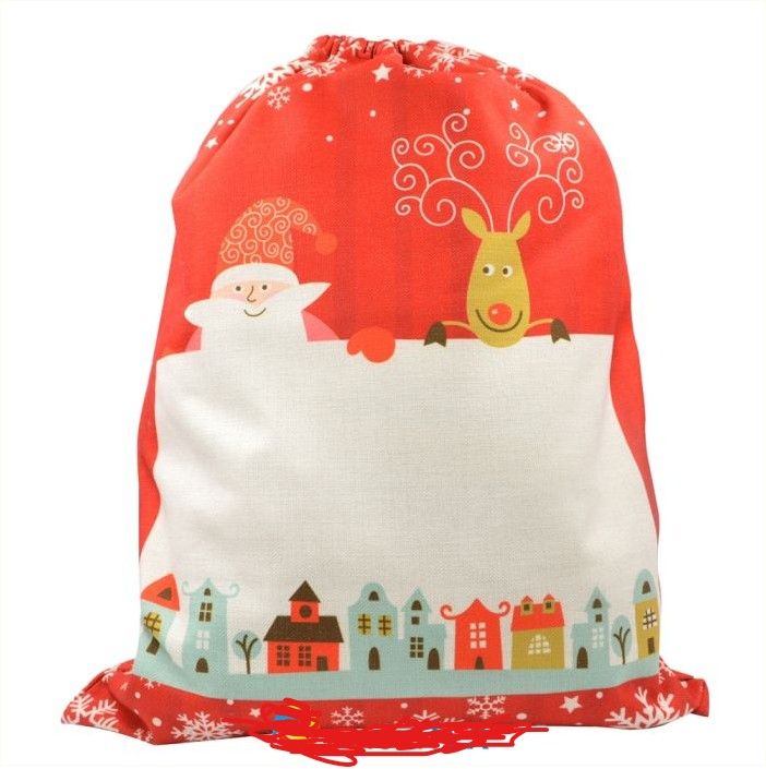 Grand sac de nöel rouge en toile de chanvre 50*66cm