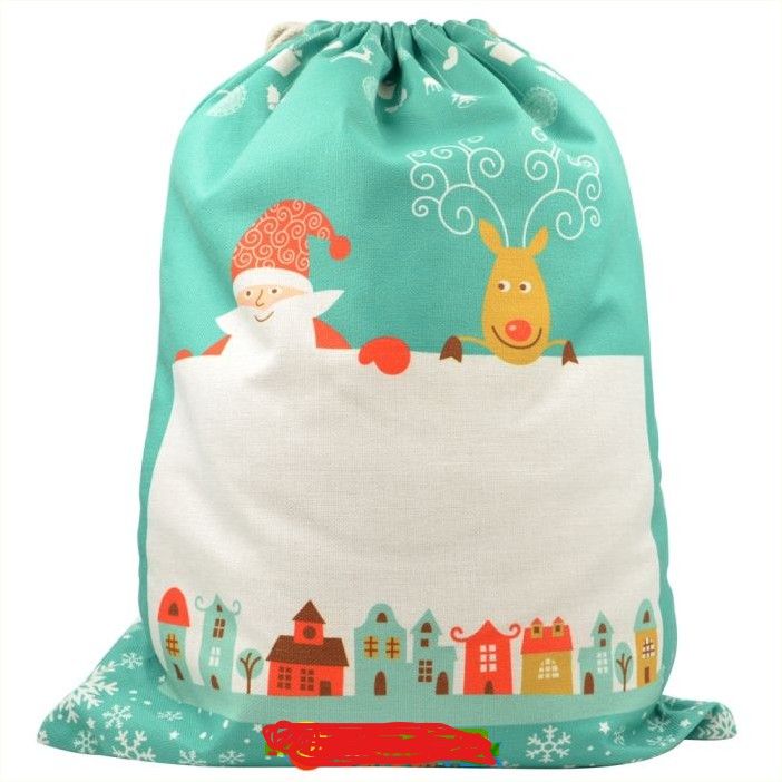 TROIS Grand sac de nöel vert en toile de chanvre 50*66cm