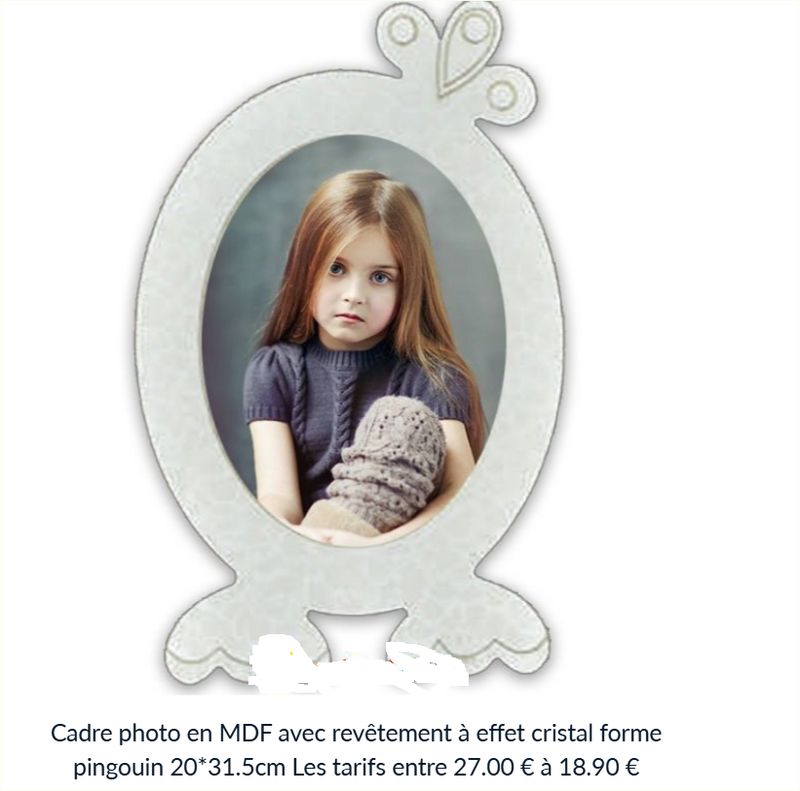 Cadre photo en MDF avec revêtement à effet cristal forme pingouin 20*31.5cm Les tarifs entre    27.00  € à 18.90  €