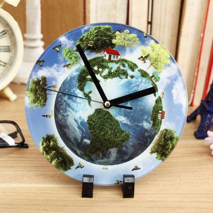 Cadre photo horloge en verre rond dia. 18cm sublimable