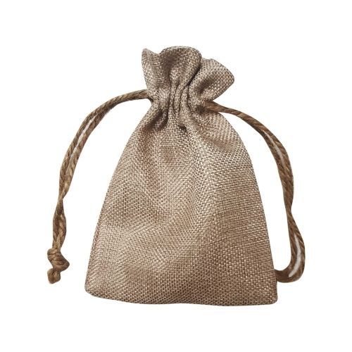 Lot de 2  sacs à cadeaux en tissu imitation chanvre - Beige - 12 x 17 cm