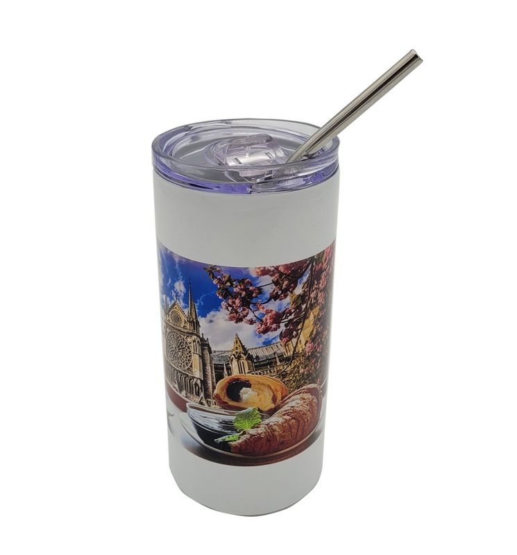 Gobelet isotherme avec paille en inox - Ø 7,3 x 15,5 cm - 480 ml