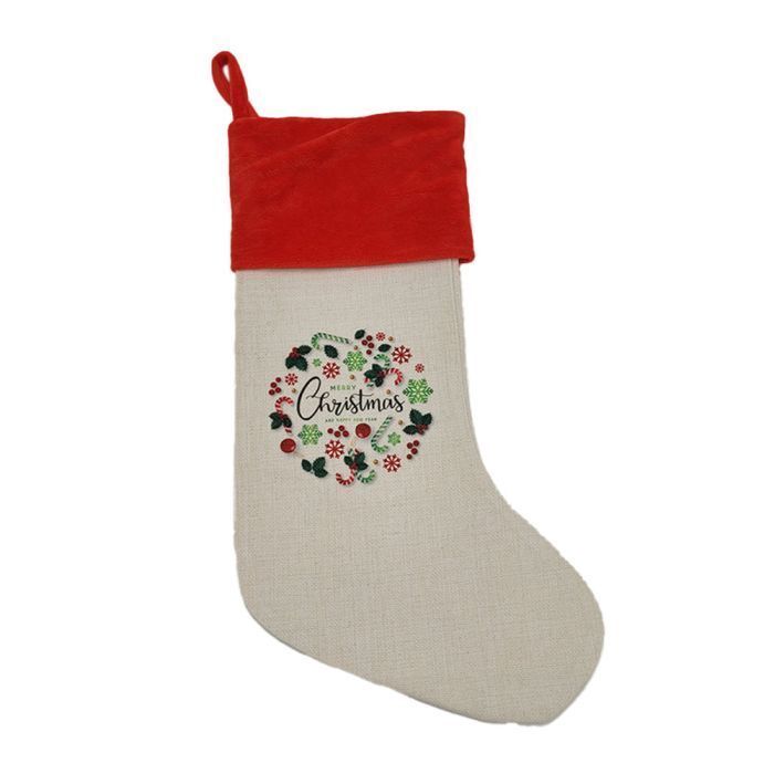 Lot de 2 chaussettes de NoǮl en tissu imitation chanvre avec bande velours rouge 47 x 18 cm
