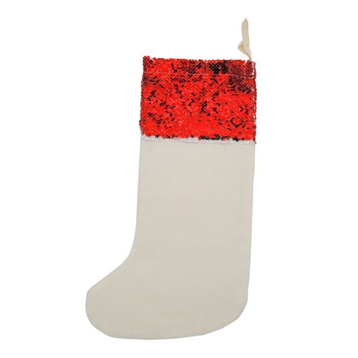 Lot de 2 chaussettes de Noël sublimable en tissu imitation chanvre 46x17cm - Sequins Rouges