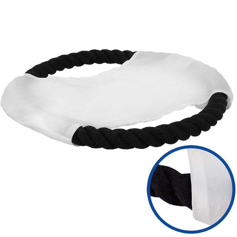 cind   Disque volant pour jouer avec les animaux de compagnie en tissu polyester, personnalisable sur les deux faces par sublimation. Anneau de corde en coton noir