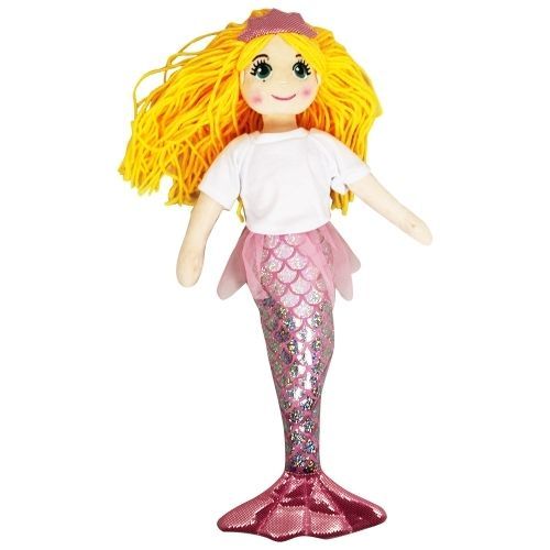 une peluches Sirène jaune / rose - Hauteur 45 cm + T-shirt sublimable