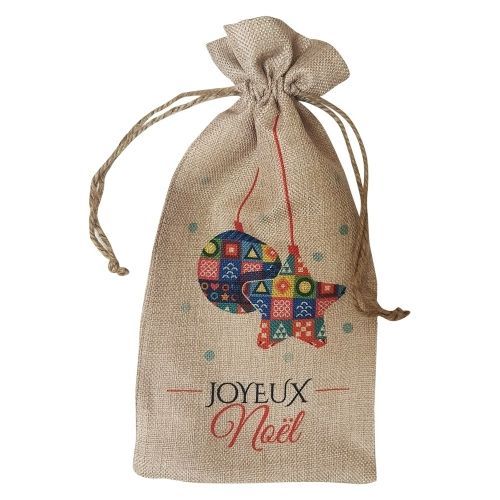 2 sacs pour bouteille/sacs de Noël en tissu imitation chanvre - Beige - 17 x 34 cm