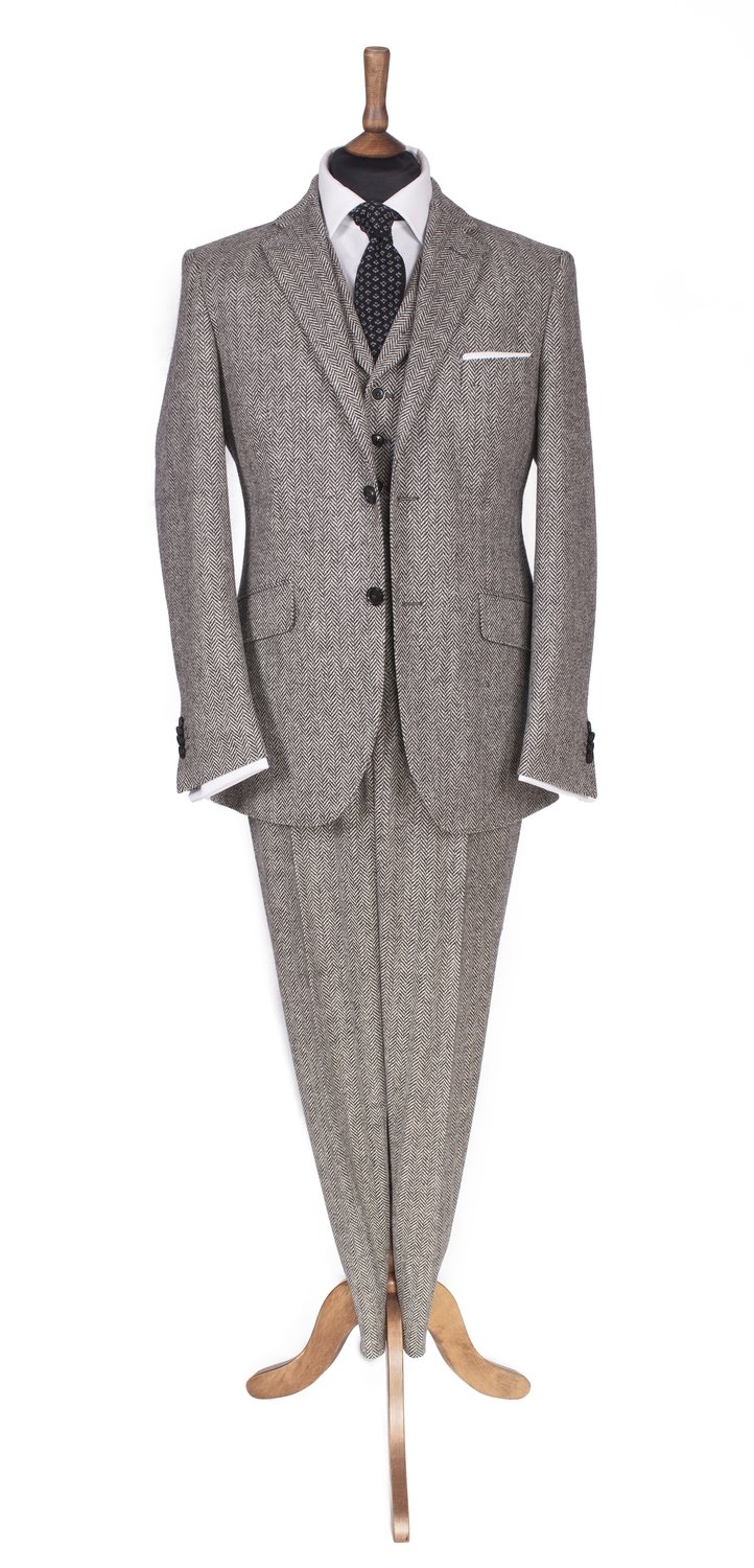 Stewart Christie Three Piece Tweed Suit, Grey Herringbone