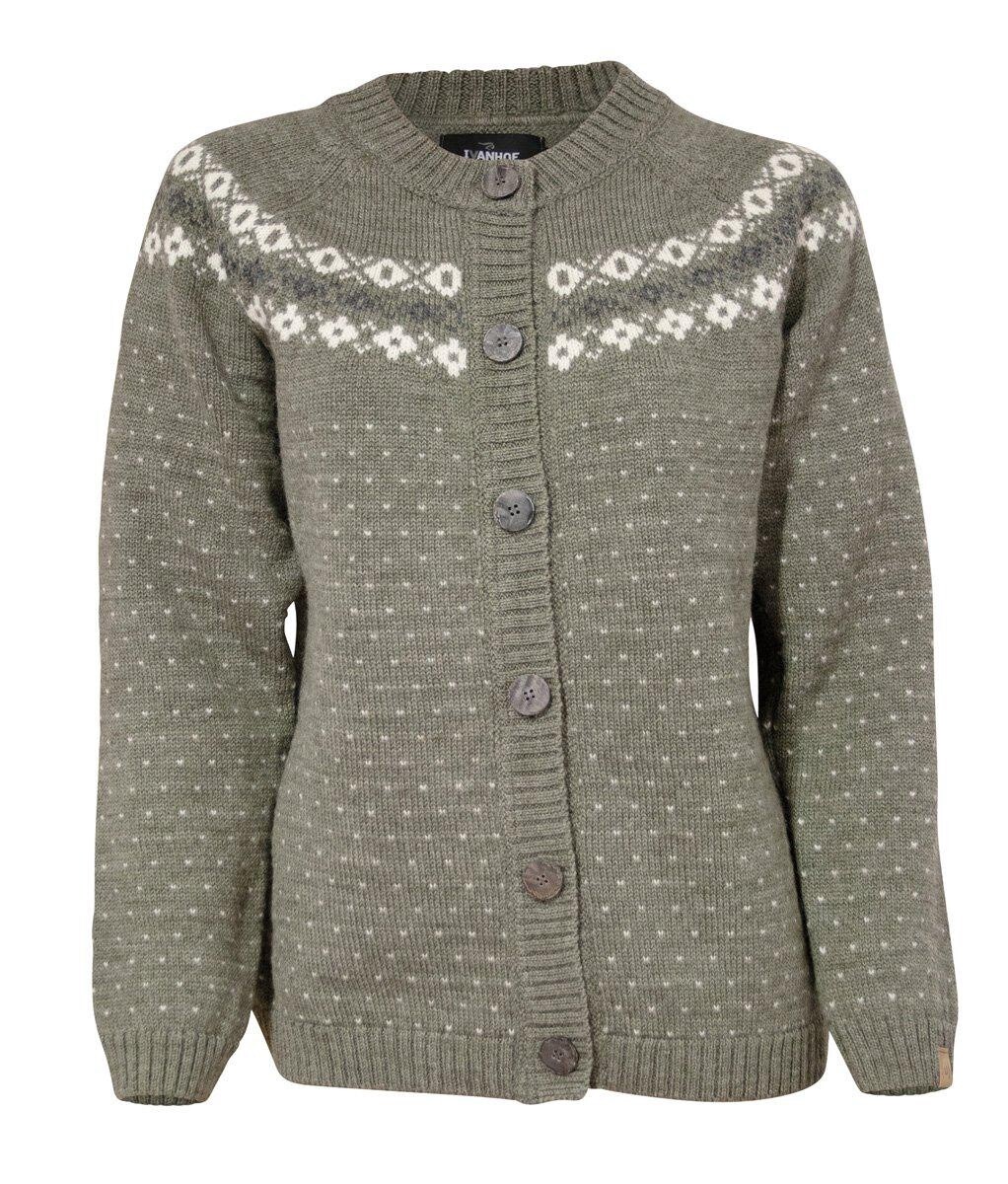 SALE - Ivanhoe - Sire Cardigan (Ladies), Colour: Lichen Green, Size: 36, Style: Button Cardigan