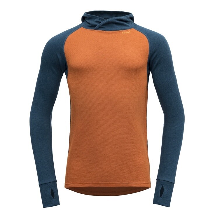 Devold - Expedition Hood (Mens) - 235 g/m2, Colour: Flame/Flood, Size: S, Style: Base Layer