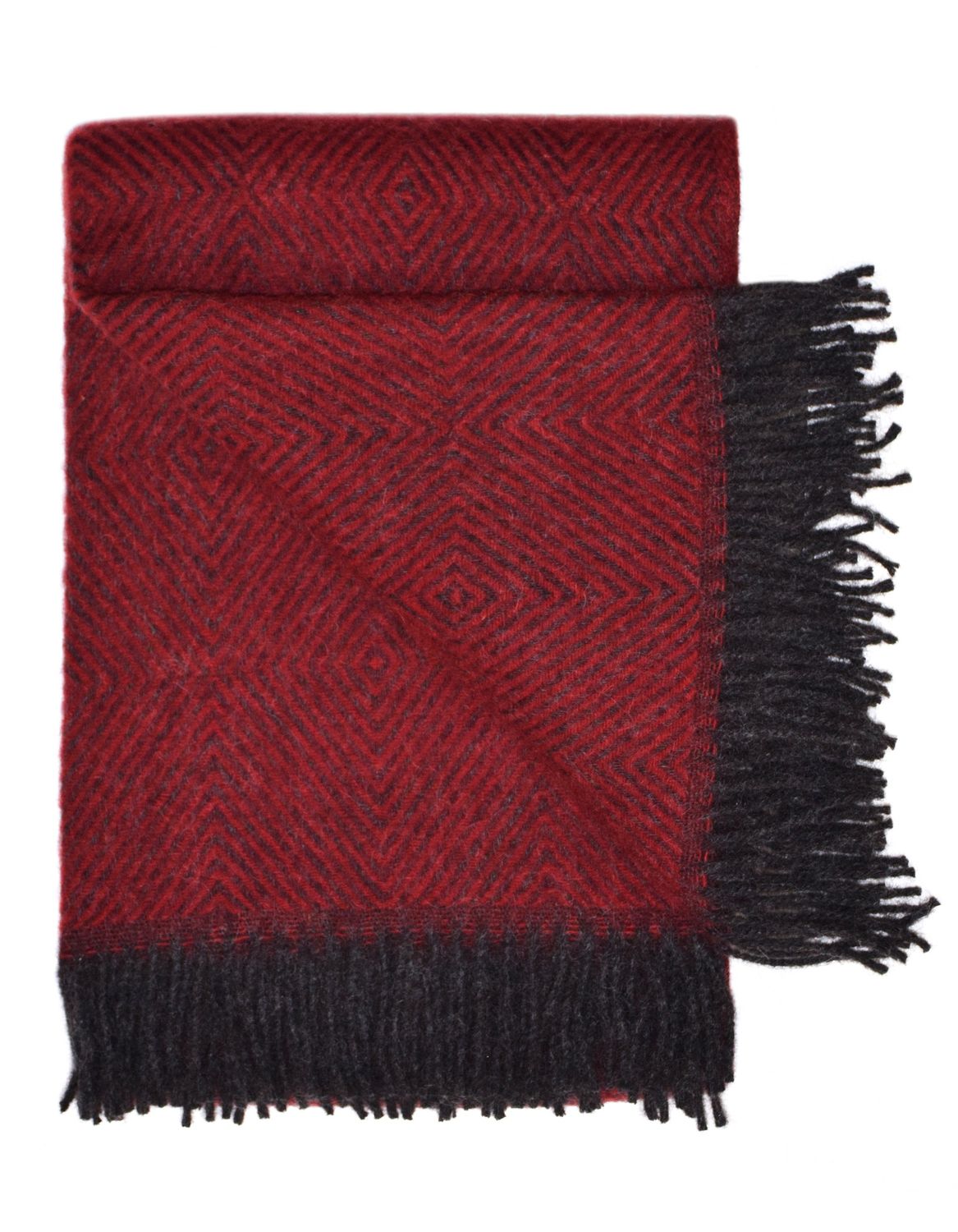 Woollen Blanket (130cm x 200cm), Style: Goose Eyes, Colour: Red/Dark Grey
