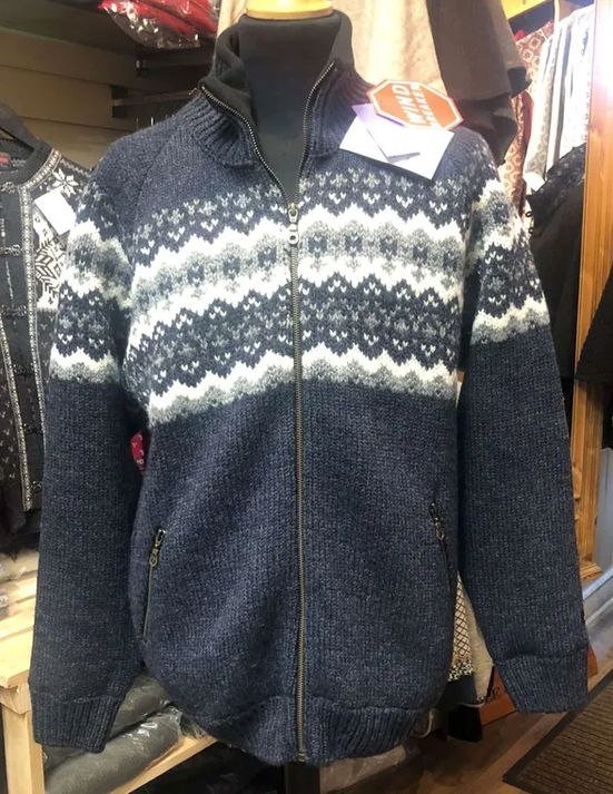 Norwool 180 - Lined Pattern Full Zip (180FCW, Colour: Indigo Pattern (470/205/51), Size: S, Style: Full Zip