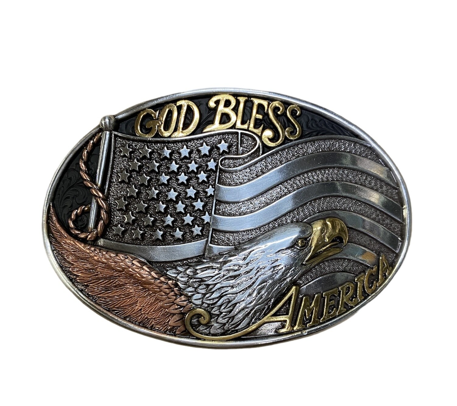37912 Tri Color God Bless America Oval Buckle