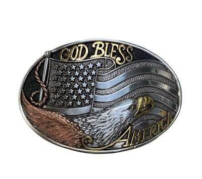 37912 Tri Color God Bless America Oval Buckle