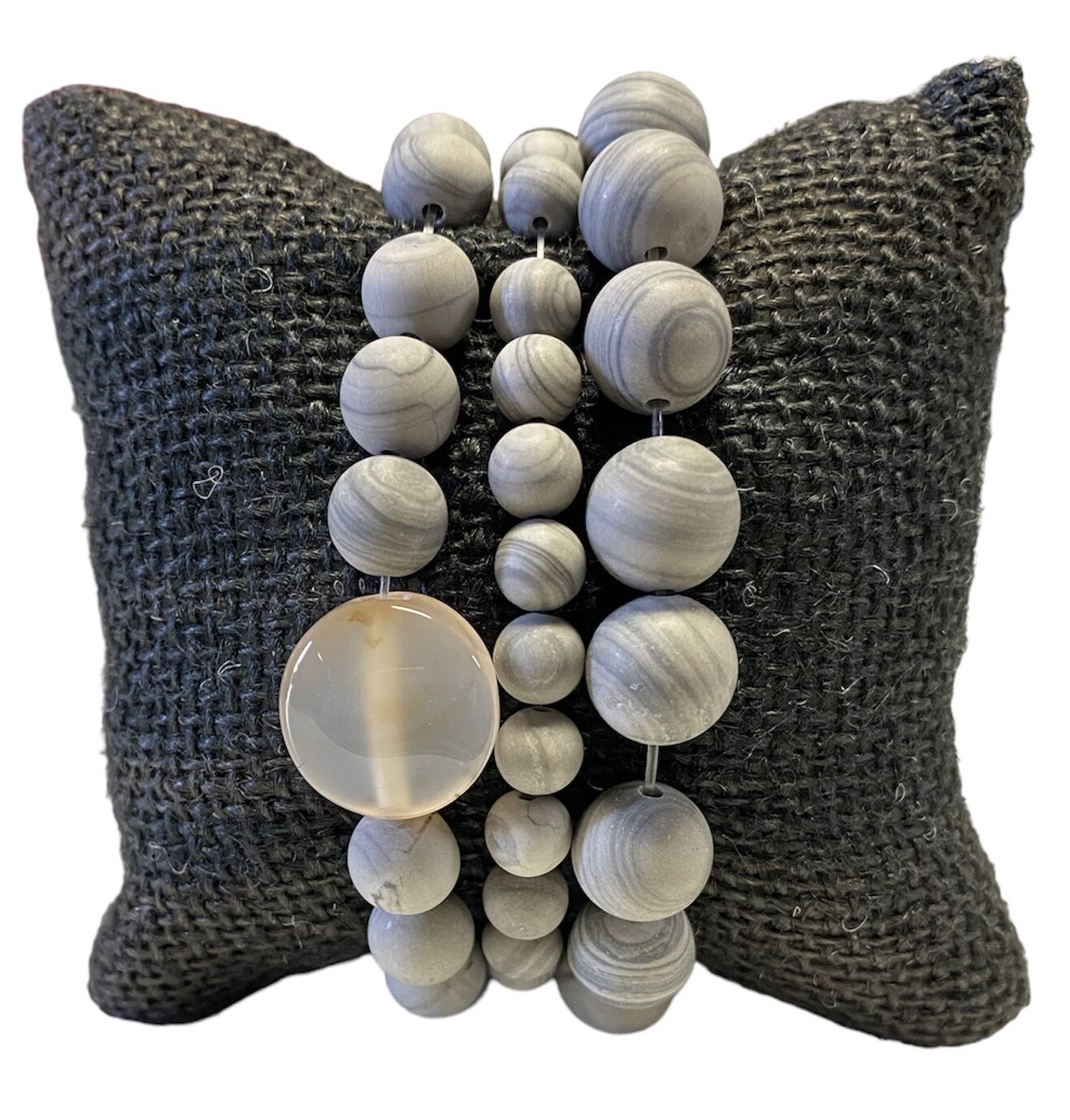 335/129B Grey Stone 3 Row Bracelet, Colour: Grey