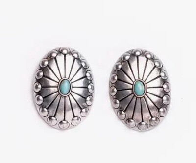 E651TQ Sil Concho Ear W/Turq