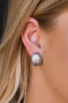 E679 Small Silver Concho Earrin
