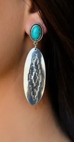 E771 Turq Post Drop Concho Earr