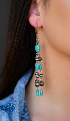 E780 Turq/Silv Bead Tassel Earr