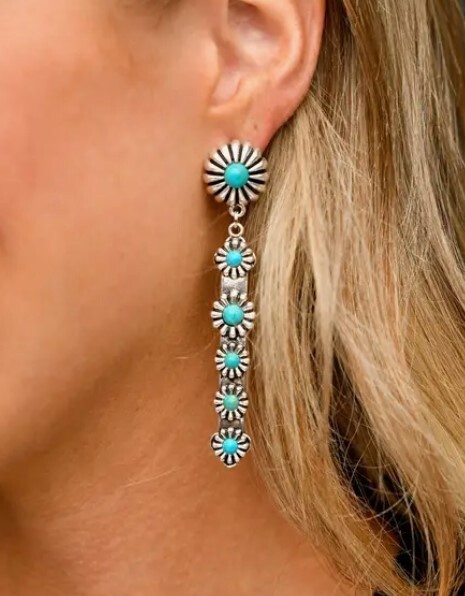 E792 Long Linked Flower Earring